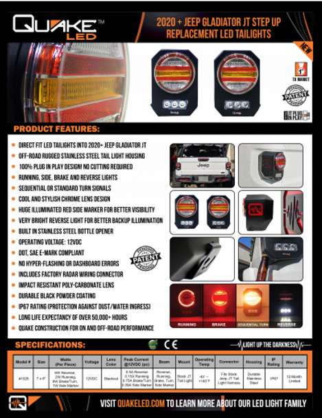 Quake LED Jeep Gladiator JT Step Up LED Tail Lights