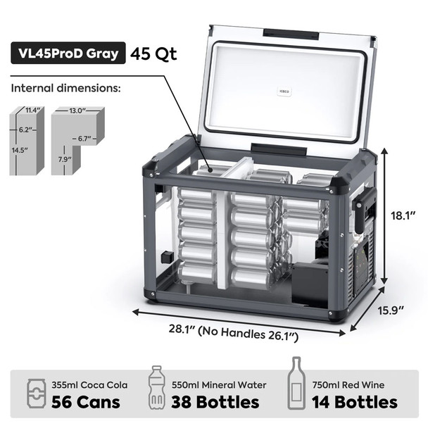 Iceco VL45 Pro-D Dual Zone Portable Fridge Freezer, 47.5 Qt