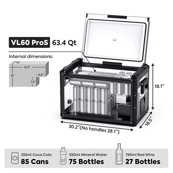 Iceco VL60 Pro-S Single Zone Electric Fridge Freezer, 63.4Qt