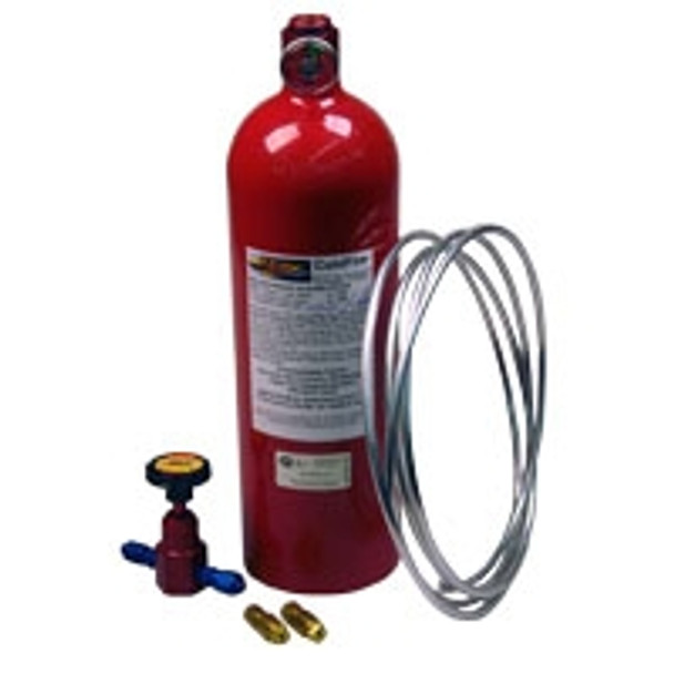 DJ Safety 5lb ColdFire Complete System (1) 5lb foam bottle (2) Nozzles (1) 10' aluminum tubing No release cable, No mounting brackets