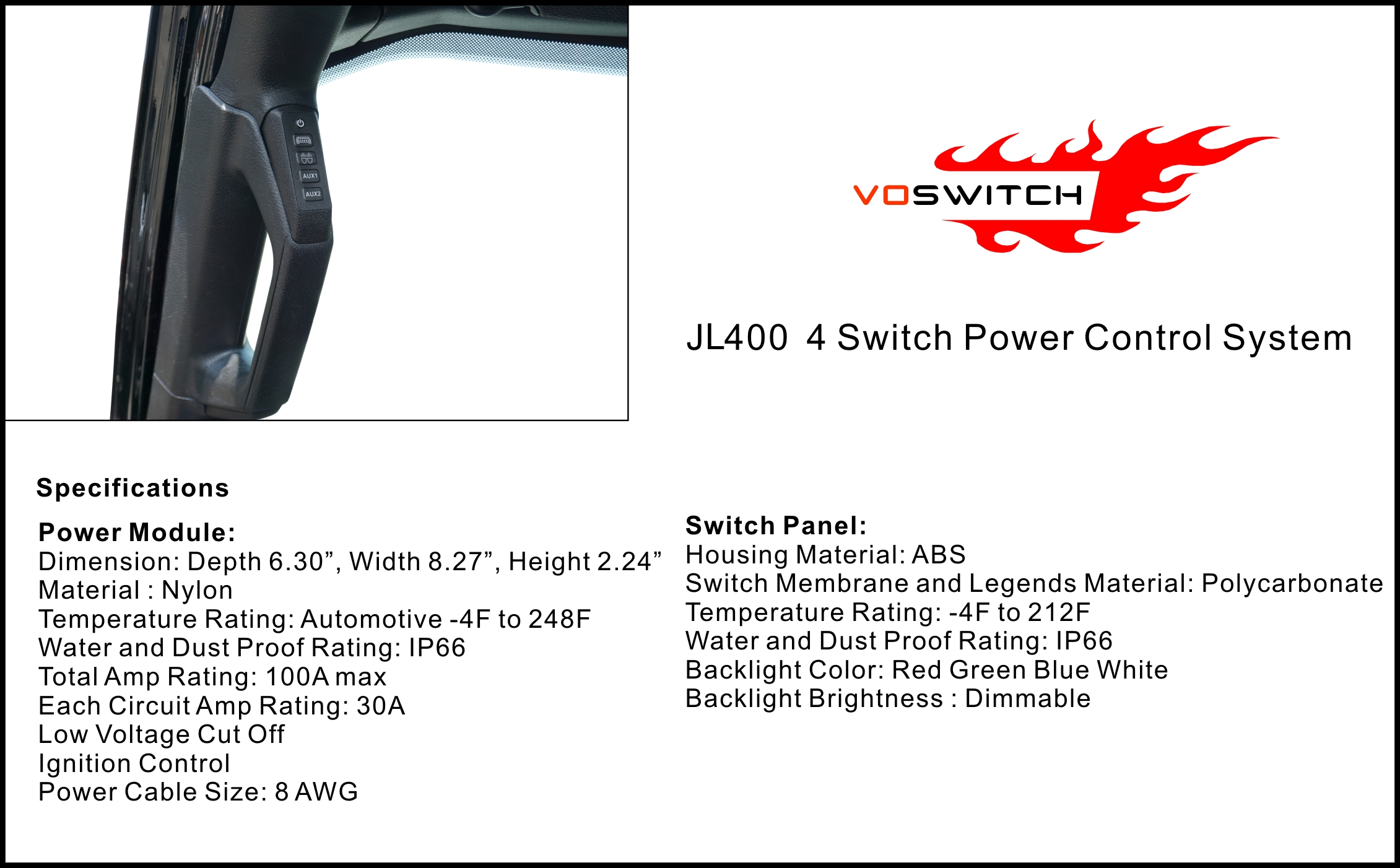 Voswitch JL400 Grab Handle Switch Panel, Jeep Wrangler JL