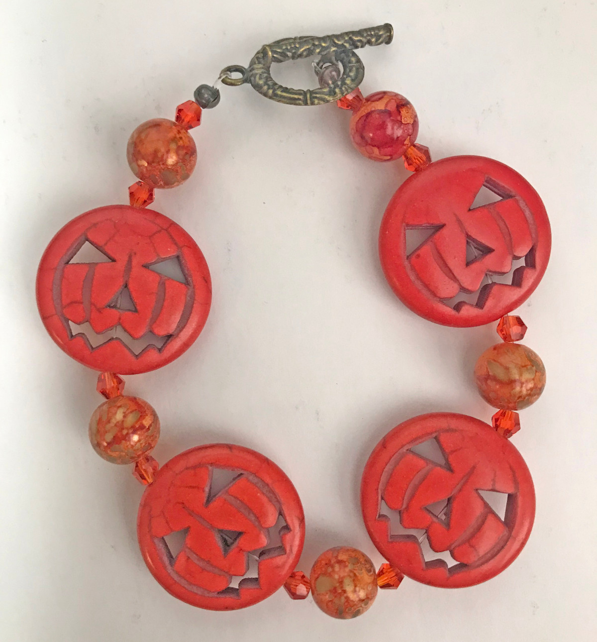 Orange Crackle Bead Bracelet 