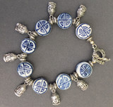 Asian Delft and Silver Buddha Bracelet