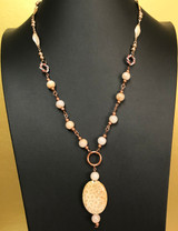 Rose Gold, Pink Opal and Fossil Necklace