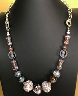 Blue and Brown Crystal Necklace in Silver