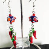 Chili Pepper and Lampwork Bead Earrings