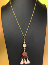 Pink Quartz, Amber Crystal, and Peach Tassel Necklace