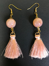 Pink Quartz, Amber Quartz, and Peach Tassel Earrings