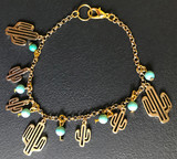 Gold Cacti and Turquoise Bracelet