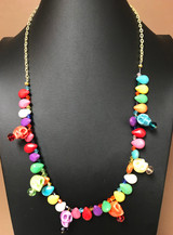Multicolored Turquoise and Crystal Day of The Dead Necklace