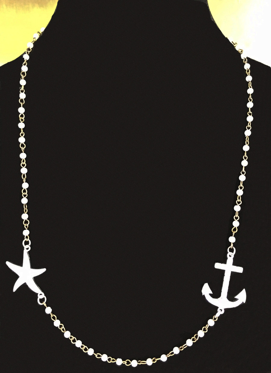 Starfish and Anchor Rhinestone Necklace