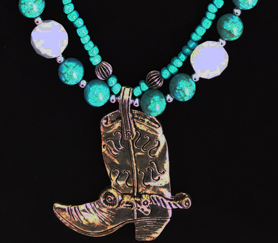 Turquoise Cowgirl Boot Necklace
