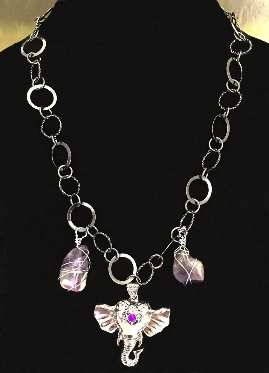 Amethyst and Elephant Necklace