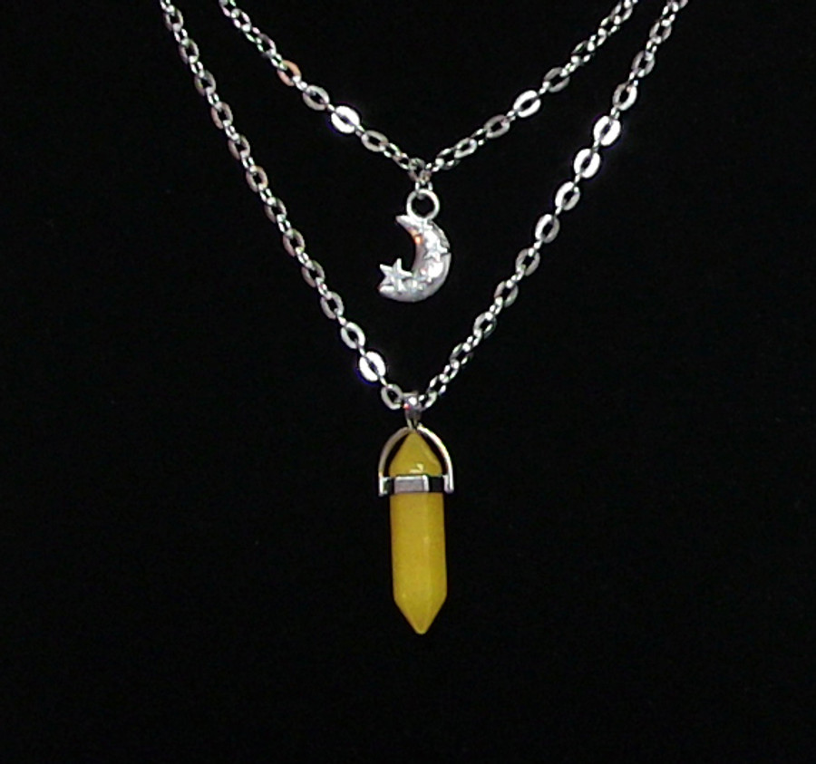 Tiered Moon, Stars and Crystal Necklace