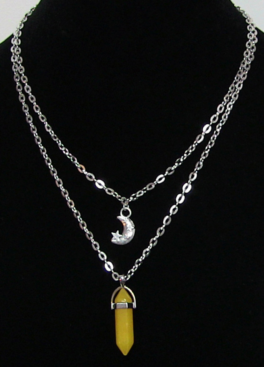 Tiered Moon, Stars and Crystal Necklace