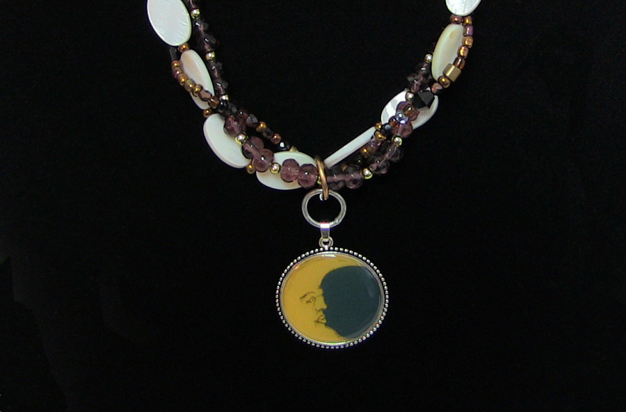 Triple Bead Strands with Moon Cabochon Necklace