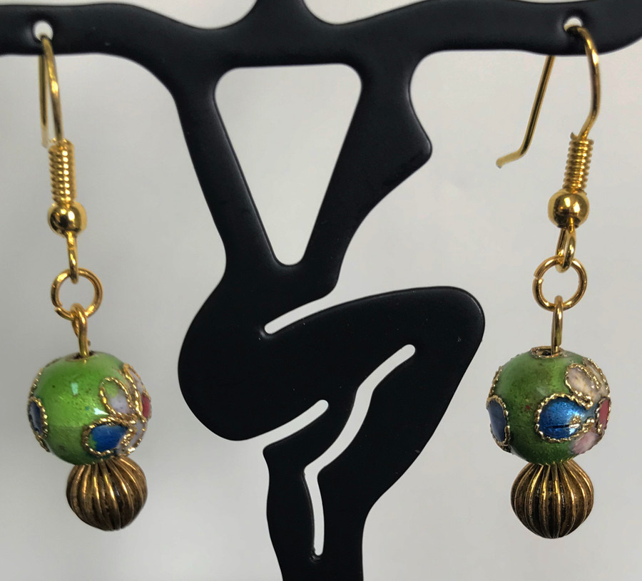 Gold and Cloisonne Earrings