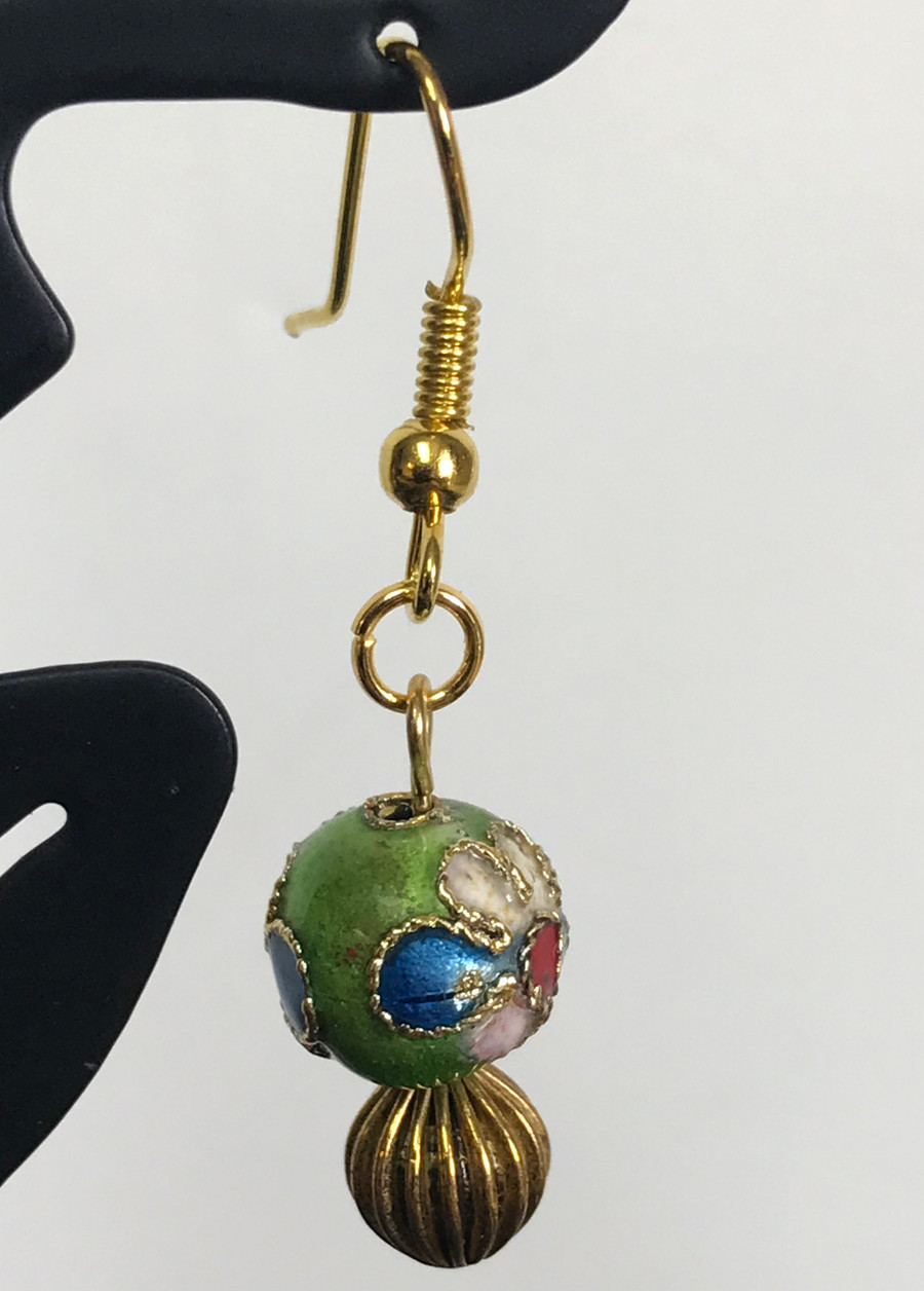 Gold and Cloisonne Earrings