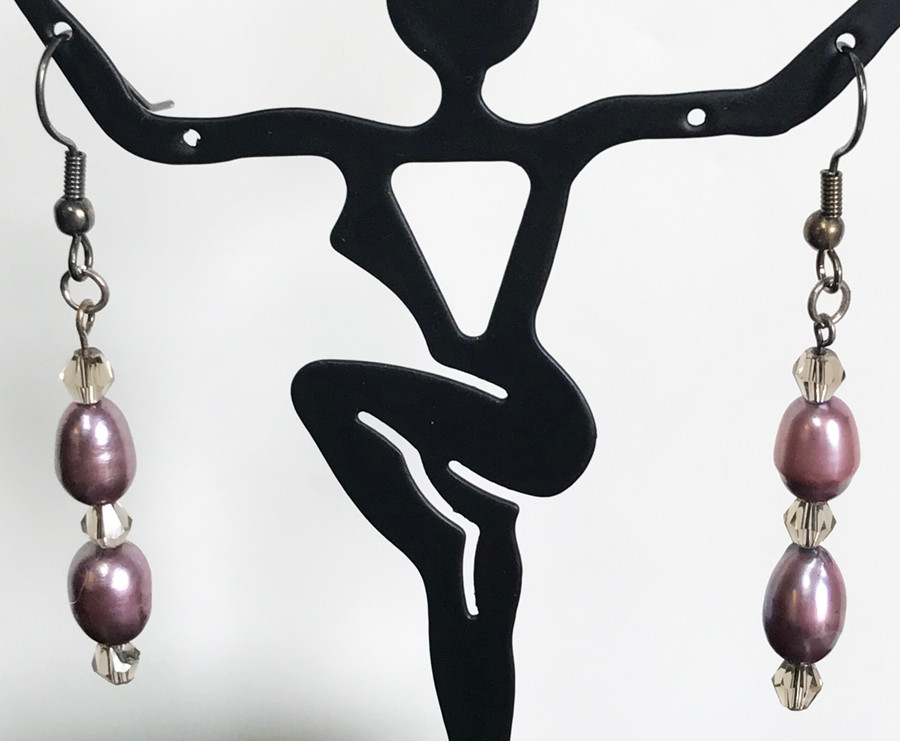 Purple Pearl and Crystal Earrings