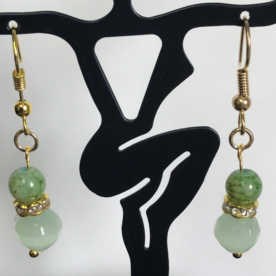 Green Austrian Beads and Rhinestone Earrings