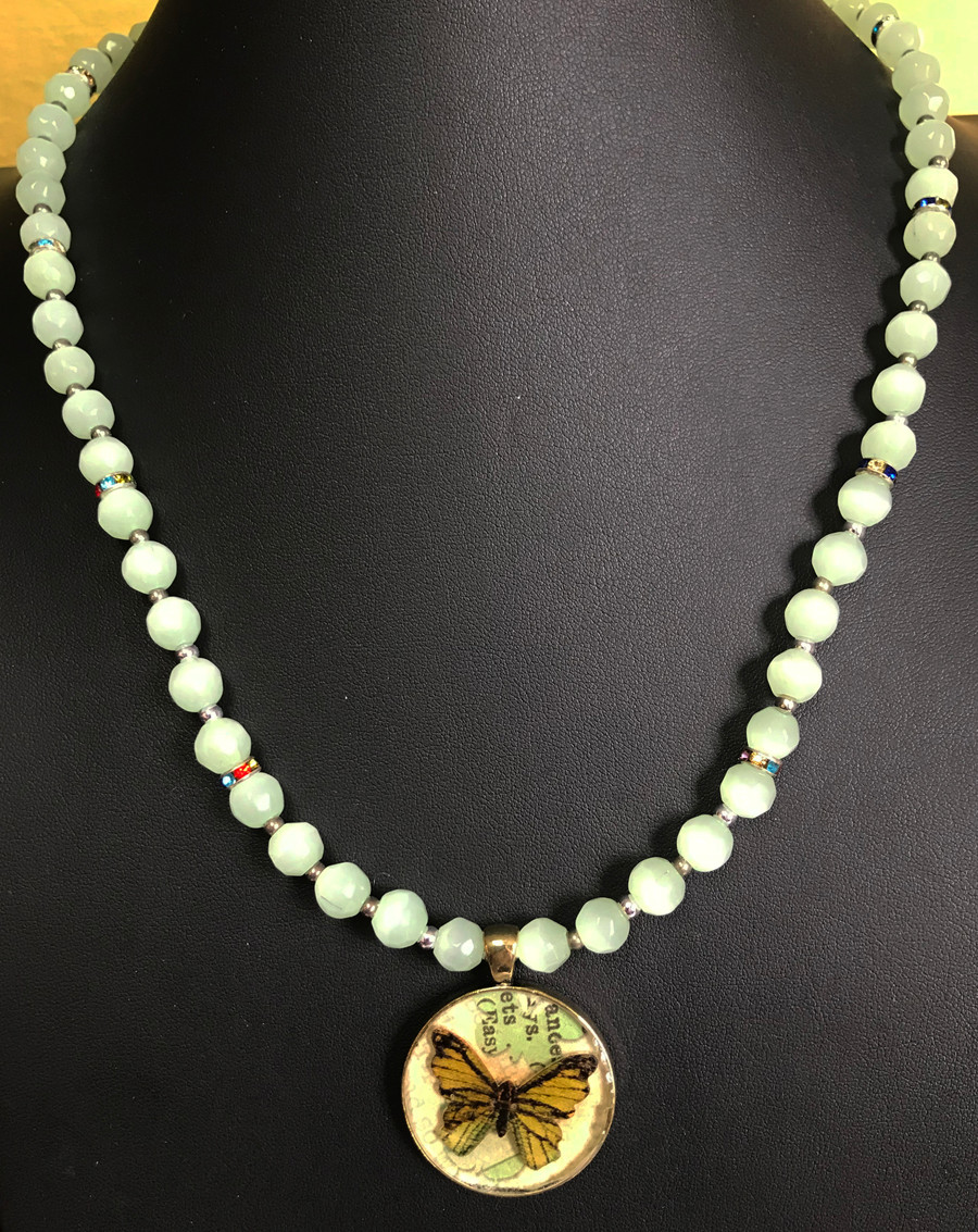 Butterfly and Green Austrian Bead Necklace