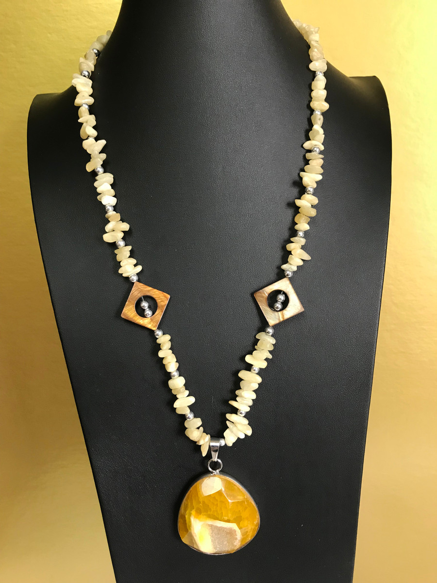 Citrine, Calcite, and Mother of Pearl Necklace
