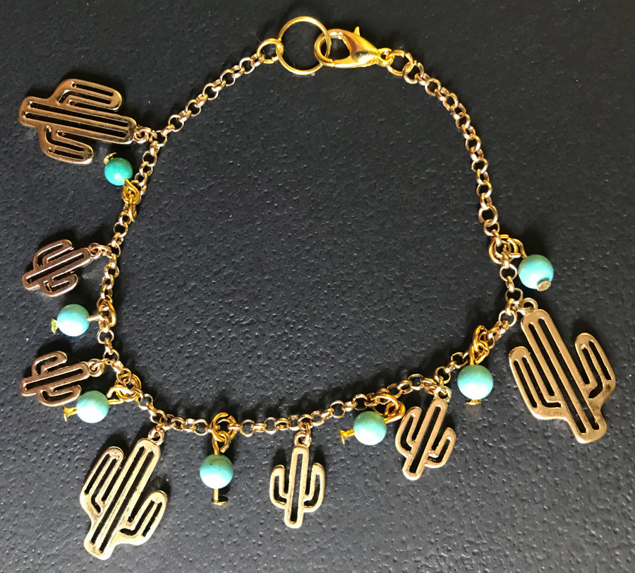 Gold Cacti and Turquoise Bracelet