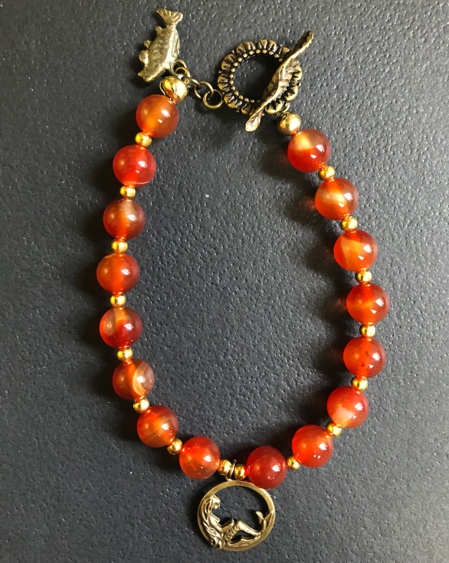 Carnelian and Gold Mermaid Charm Bracelet