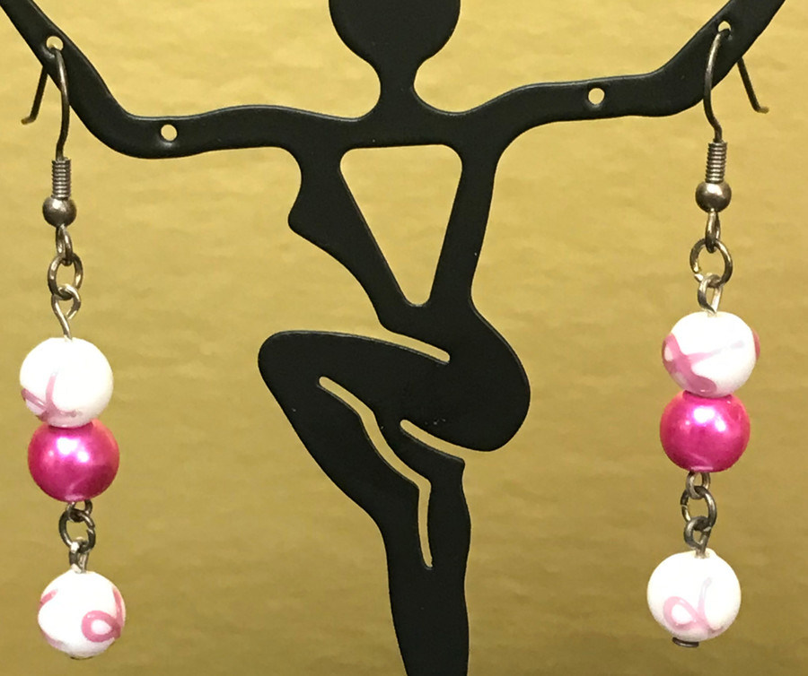 Breast Cancer Awareness and Fuchsia Pearl Dangle Earrings