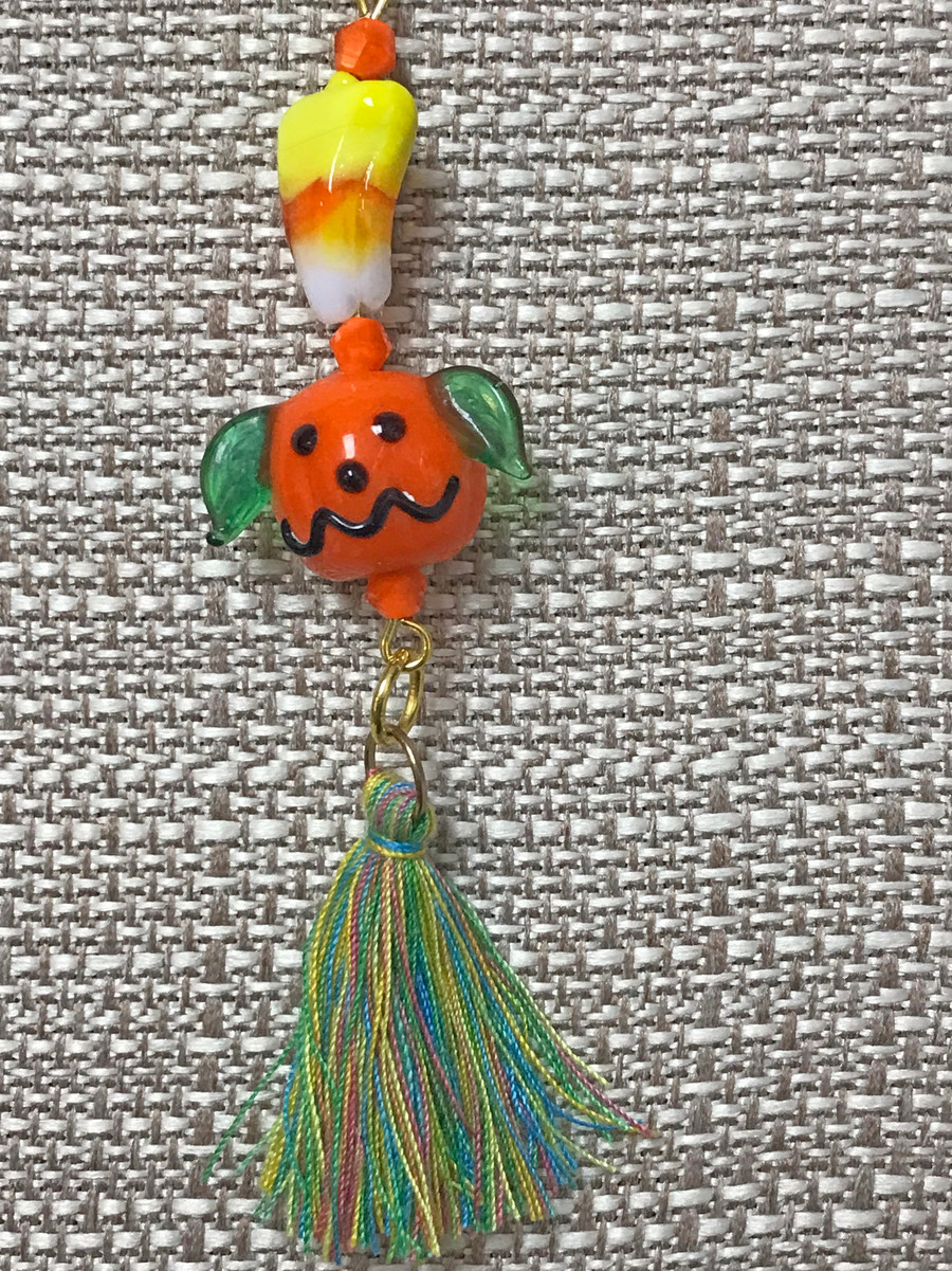 Glass Pumpkin and Candy Corn Tassel Necklace