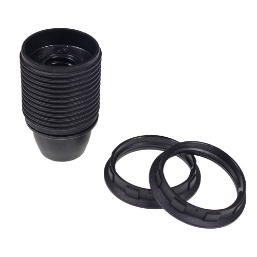 E12 Black Threaded Lampholder with Shade Rings 4861077