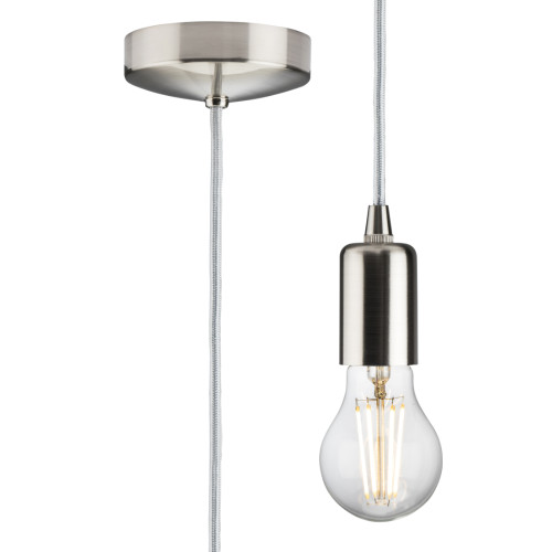 Brushed Chrome 1.8m Plain E27 Pendant Light Fitting Class 2