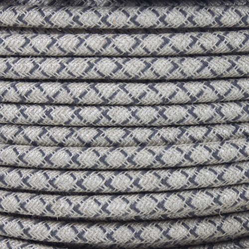 Anthracite Cotton and Natural Linen Round Fabric Cable 3 Core