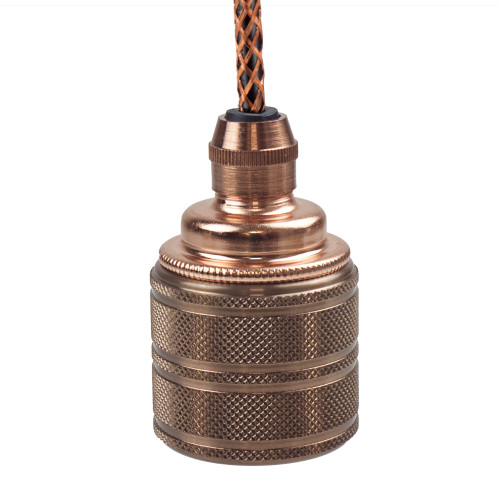 ES | E27 Copper Pendant Lampholder with Decorative Knurled Design
