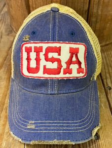 USA Distressed Baseball Hat - Blue
