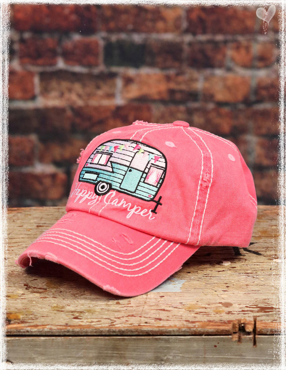 Pink Happy Camper baseball hat by Dang Chicks