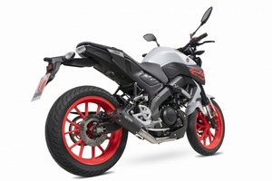 Scorpion Red Power Black Ceramic Coated Exhaust for Yamaha MT-125 2021 Onwards
