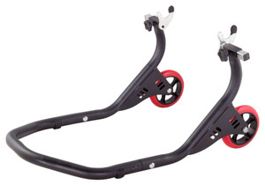 BikeTek Premium Rear Track Paddock Stand - Matt Black w/Red Wheels 
