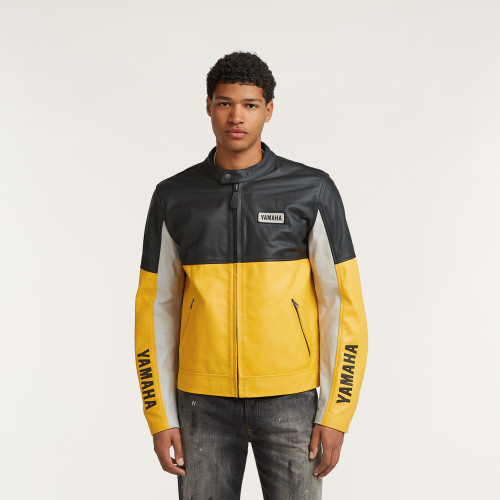 Yamaha Sports Heritage Armoured Leather Riding Jacket Inaby - Black & Yellow