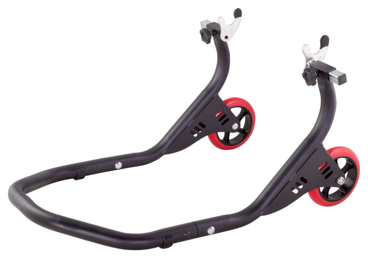 BikeTek Premium Rear Track Paddock Stand - Matt Black w/Red Wheels 