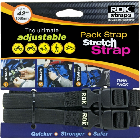 Rok Pack Strap 310-1060MM 16MM Adjustable Stretch Motorcycle Strap Reflective 2 Pack - Black