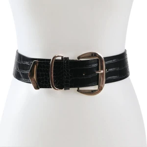 Alligator  print smocked waist belt : black