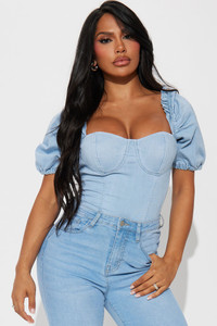 Denim puff: bodysuit