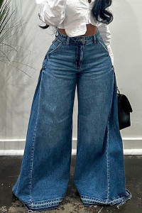 High waist denim wide leg jeans :