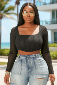 Dora long sleeve crop blouse : black