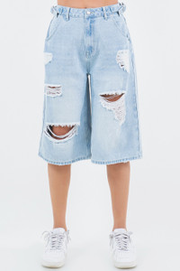 Sierra waist distressed wide leg jorts:  light blue