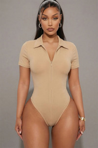 Basic Front zipper bodysuit: nude