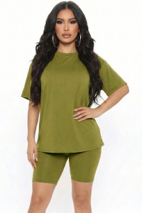AmoriSkye comfy round neck set : olive branch green