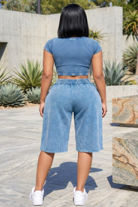 Mineral Washed Ribbed Crop Top And Bermuda Short 2pc Set