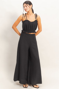 Smocked bust top and wide pants set : black